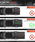 Fuel Tank Filler Housing dimensions and compatibility for Chevy Silverado 1500, showing standard and short bed options.