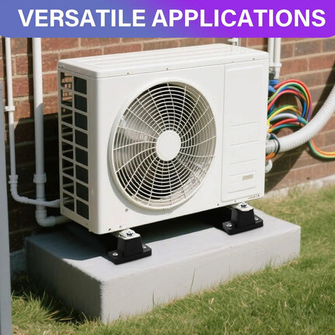 8 Pack Rubber Vibration Isolator Mounting Brackets For Outdoor Mini Split AC Condensers in use on concrete base