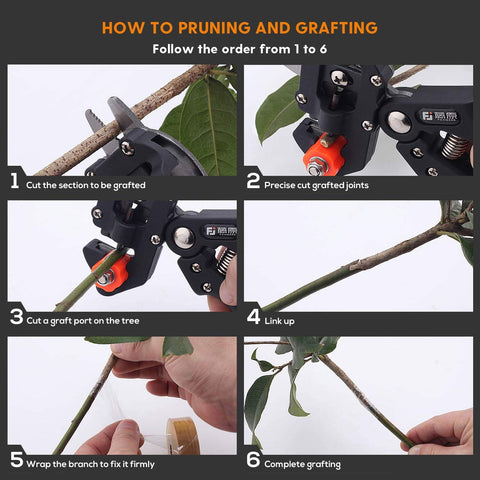 Step-by-step guide using All In One Garden Grafting Tool Kit With Pruning Scissors For Fruit Trees U Graft V Graft Omega Graft Seedling Grafting Set Includes Tapes Knife And Replacement Blades.