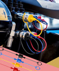 Four Pack 3/8 Inch Hydraulic Hose Cap Set With Quick Coupler Covers Including Male Dust Caps And Female Plug Caps, Red Yellow Black Blue