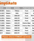 SimpliAuto fitment guide for Subaru Tribeca, WRX, WRX STI models from 2008-2019 with position notes.