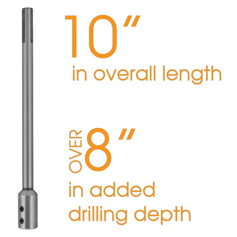 Forstner Bit Extension Delivers Rock Solid Extra Reach For Knocking Out Deep Flat Bottom Holes And Crushing Massive Woodturning Projects With Heavy Duty Zero Wobble Build Perfect For Half Inch Shanks, 10 inch length.