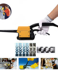 Heavy Duty Steel Strapping Tool A333 Stainless Manual Banding Machine held by gloved hand, close-up view of tensioner