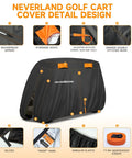 Four Passenger Golf Cart Cover Heavy Duty 420D Waterproof All Weather Protection With Zipper Doors displayed with design details