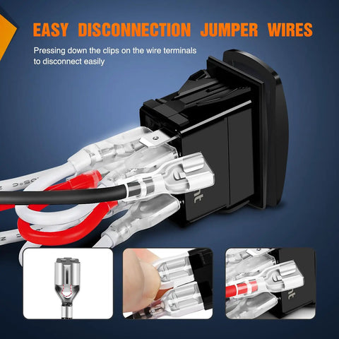 UTV Winch Rocker Switch Momentary With Orange Backlit On Off 7 Pin DPDT For Dual Load Control 20A 12VDC Easy Install Replacement In Winch Panels For Rugged Offroad Use Top Notch, black rocker switch with quick-disconnect wire terminals
