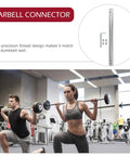 Steel Tube Dumbbell Connector Bar With Ultra-Precision Threads For Home Workouts in gym setting with two people lifting weights