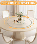 23 inch tempered glass lazy susan turntable with silent rotation, shown on a dining table with flexible rotation feature.