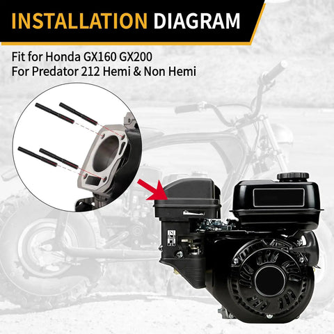Installation diagram showing Heavy Duty Alloy Steel Cylinder Head Studs With Thickened Flange Nuts Kit for Honda GX200.