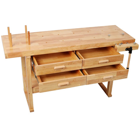60 Inch Rubberwood Workbench With 4 Drawers, Beefy 330 Lbs Capacity, Durable Steel Frame, Ideal For Home Garage Or Shop Projects