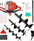 85cc Gas Powered Post Hole Digger With Earth And Ice Auger, Includes 4in 8in And 12in Drill Bits, Two 30 Inch Extensions, 2 Stroke Gas Engine