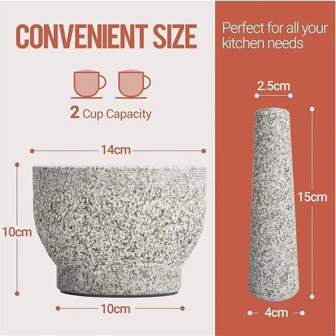 Large Granite Mortar And Pestle Set With 2 Cup Capacity Lid Silicone Lid Garlic Peeler And Anti Slip Base Pad Unpolished Granite Spice Grinder dimensions
