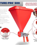 No Nonsense Hopper Gun And Texture Sprayer Built To Crush Thick Drywall Mud Smoothly With Wide Spray Pattern For Lightning Fast Wall Texturing And Renovation with red hopper and ergonomic grip.