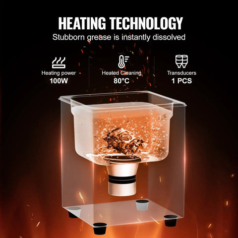 40 KHz Digital Sonic Cleaner One Point Three Liter 60 Watt Ultrasonic Cleaning Machine heating demonstration with bubbles.