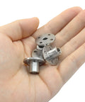 Four Pack 5mm Rigid Flange Shaft Coupling Connector Built With Badass Steel Grip For Diy Projects And Remote Control Cars Super Tough Motor Shaft Joints in hand.