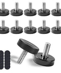 Quarter Inch Thread Leveling Feet 12 Pack Adjustable Furniture Levelers displayed with felt pads for tables, cabinets, and chairs