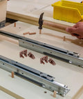 5 Sets Drawer Slide Replacement Kit With Rollers For Dresser Drawers on workbench with tools and DIY installation setup
