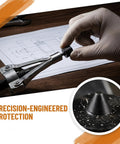 Gloved hand holding metal end protector for spindle, Set Of 6 Heavy Duty Industrial Shaft Guard Caps, Grip-O-Matic compatible