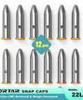 Image of 12-piece 22LR Snap Caps Training Rounds Set for safe dry fire practice and malfunction drills, close to real weight.