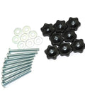 Eight Piece T Track Knobs Kit With Hex Head Nuts Full Thread Bolts And Washers For Quick Clamps Works With Standard One Quarter Inch Bolt Heads Fits Material Up To Two And A Half Inches Thick Great For DIY Projects And Shop Upgrades kit contents