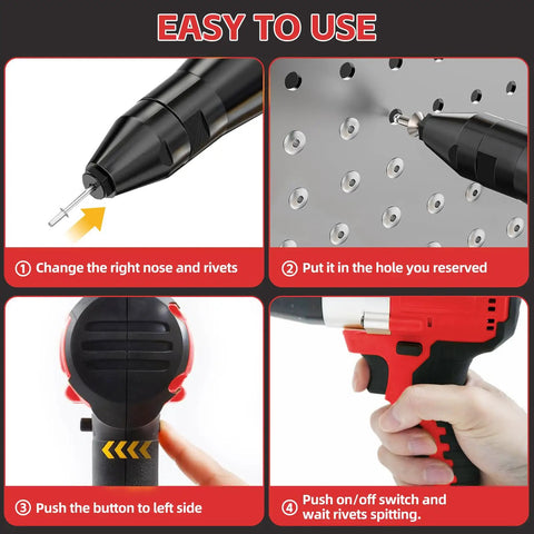 Cordless Rivet Gun For Milwaukee 18V Battery Compatibility Tool Only No Battery Included, black rivet nose and red handle