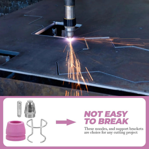 Premium Plasma Cutter Tips Kit With Steel Electrodes And Nozzles Plus Protective Covers For Fast Precise Cuts And Easy Install On Any Cutting Machine Without Burrs, using nozzles for efficient cutting.