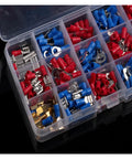 Top Quality 300 Pc Crimp Connector Assorted Set With Insulated Butt Ends For Electrical Wiring Red And Blue Copper Terminals Kit To Finish Any Job Right. Assorted red and blue insulated crimp terminals in a plastic organizer box.