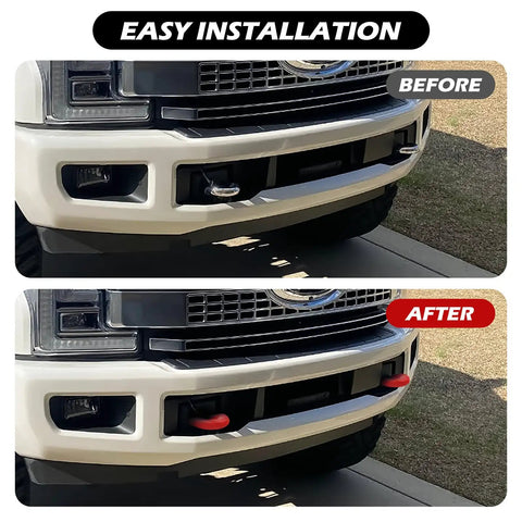 Red Tow Hook Covers for Ford Super Duty F250 F350 F450 2017 2026 Hitch Cover Set Front Bumper Accessory before after install
