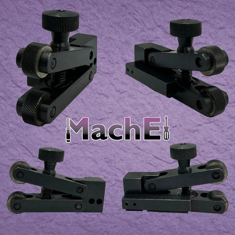 Mini V-Clamp Knurling Tool With Spring Action, 5-20 mm Capacity, Quick Change Tool Post Compatible Lathe Accessory, front and side views