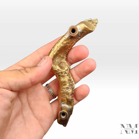 Branch Shaped Cabinet Handle Dope Farmhouse Vibe Solid Brass Drawer Pull With Antique Gold Finish held in hand for size reference.