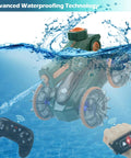 Amphibious RC Car Boat For Kids Ages Five To Twelve, Water Squirting Remote Control Vehicle With Lights, underwater view