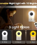 Dimmable night light with remote showing three color options for Two Pack Bathroom Clock With Dimmable Night Light And Remote Shower Timer, Three Color Light Options, 90 Lumen Shower Lights, Plug In Night Light, Compact Small Clock For Bathroom.