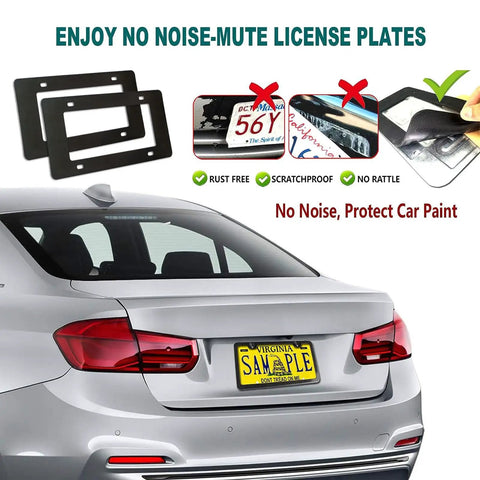 Carbon Pattern Aluminum License Plate Frame Slim Car Tag Cover Black Finish Includes Heavy Duty Mount Kit on rear car
