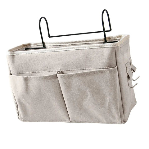 Cotton Linen Nightstand Hanging Bag With Metal Bracket And Multiple Pockets For Bunk Beds Dorm Rooms Kitchen Cabinets