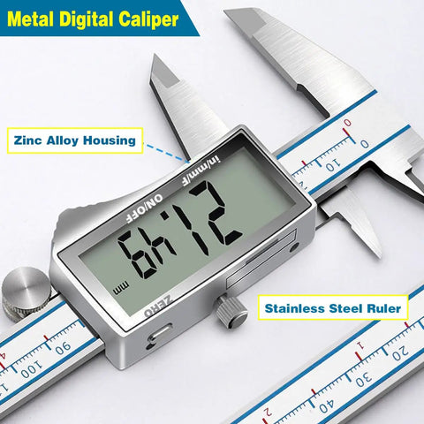 Handy 6 Inch Digital Calipers With Large LCD Screen, Stainless Steel Vernier Caliper With Auto Off, Zinc Alloy Housing