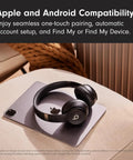 Solo 4 Wireless Bluetooth On-Ear Headphones Serving Serious Heat And 50-Hour Battery Life For Your Daily Ride Built With Ultra Lightweight Flex-Grip Cushions And Immersive Spatial Audio Technology In Matte Black on a tablet.