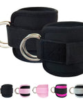 Pro Level Ankle Strap For Cable Machine With Thick Breathable Padding tailored for glute training, showing black ankle strap with D-ring.