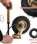 Heavy Duty Pneumatic Rubber Caster Set Featuring Smooth Swivel Brake Options Roll Like Butter On 8 Or 10 Inch Wheels showing air pump and wheel