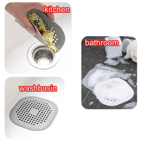 A Total Game Changer 3 Pack Silicone Drain Catchers For Sink And Tub reusable strainers in kitchen and bathroom draining waste.