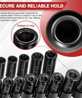 Close-up of 13 Piece Tap Socket Set Kit showing rubber O-ring for secure grip, includes 70500 and 71670 sockets.