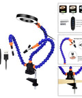 Helping Hand Soldering Setup With Flexible 360 Degree Stainless Steel Arms 3X Magnifying Lamp Heavy Duty Aluminum Base Rotary Clips
