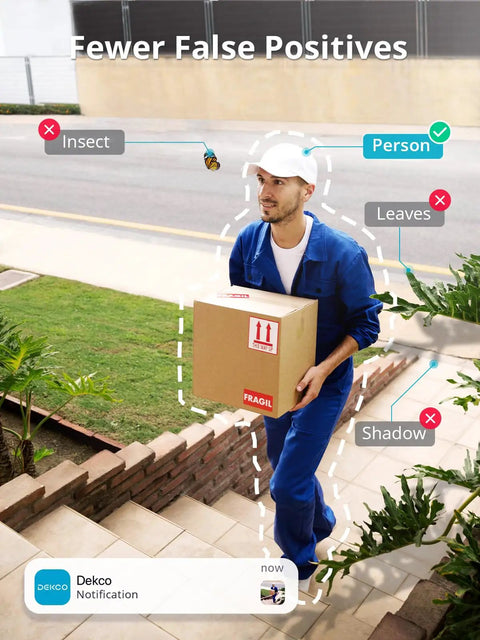 Delivery person detected by Two Pack Outdoor Security Camera With 2K Color Night Vision For Crisp Details 180 Degree Pan tracking features.