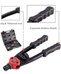 Rivet Nut Master Kit With 860 Piece Assortment And 13 Inch Gun Kit showing ergonomic rubbery handle and thickened arm.