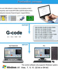 Production process of Beefed Up Three Axis CNC Router 6040 XC60F showing software setup and G-code export with Windows compatibility.