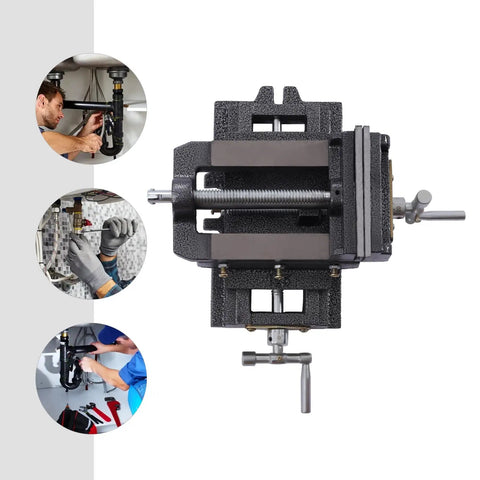 5 Inch Cross Slide Drill Press Vise With X Y Compound Bench Vise For Milling And Metalworking Heavy Duty Bi Directional 2 Way Slide Clamp And Precision Scale For Accurate Trajectory Adjustments, cast iron, front view