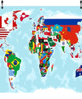 5x3ft Fabric World Map Backdrop With Flags For Parties And Classrooms, International Flag Decor, on stand display