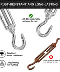 Comparison of rust-resistant stainless steel turnbuckle with rusty iron turnbuckle, highlighting durability and material quality.