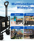 Foldable Collapsible Wagon Cart With All Terrain Wheels for beach, shopping, garden, grocery use, drink holders visible