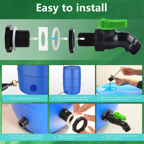 Installation steps for Full Flow Rain Barrel Spigot Kit With Bulkhead Fitting And Drain Valve For Rain Barrels and Water Tanks