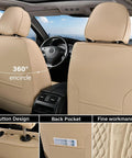 Universal Car Seat Covers Full Set With Nappa Leather Look Waterproof Seat Protector for front seat showing back pocket and stitching