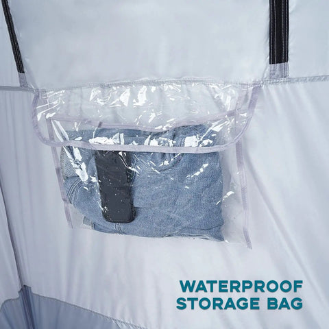 Outdoor Privacy Shower Tent With Dressing Room And Portable Toilet, waterproof storage bag inside view